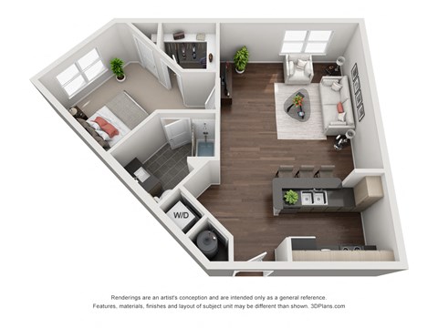 a stylized floor plan of a two bedroom apartment